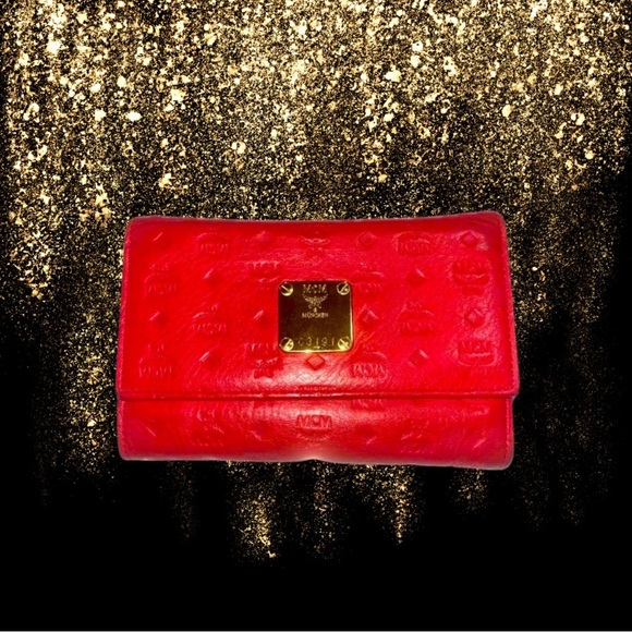 FINAL PRICE MCM Tri-Fold Red Leather Wallet - Picture 2 of 15